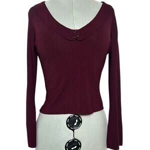 Vintage Studio M Wine Red Long Sleeve Beaded Blouse Size M